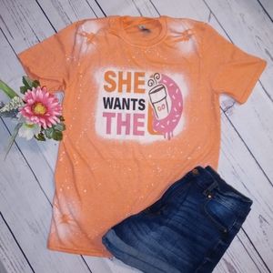 She want the Dunkin shirt